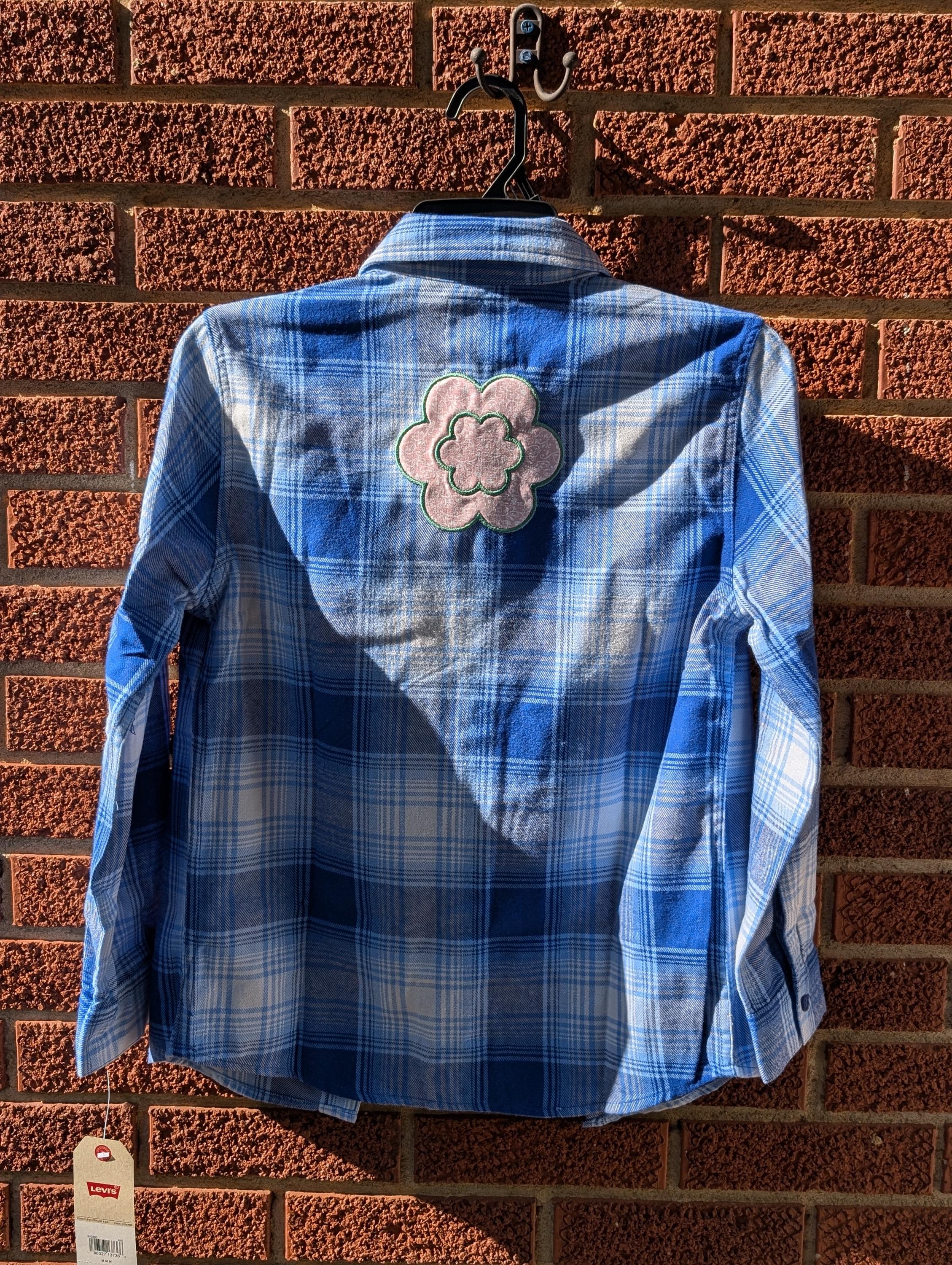 Youth Medium Peace + Frogs + Flower Upcycled Levi's flannel