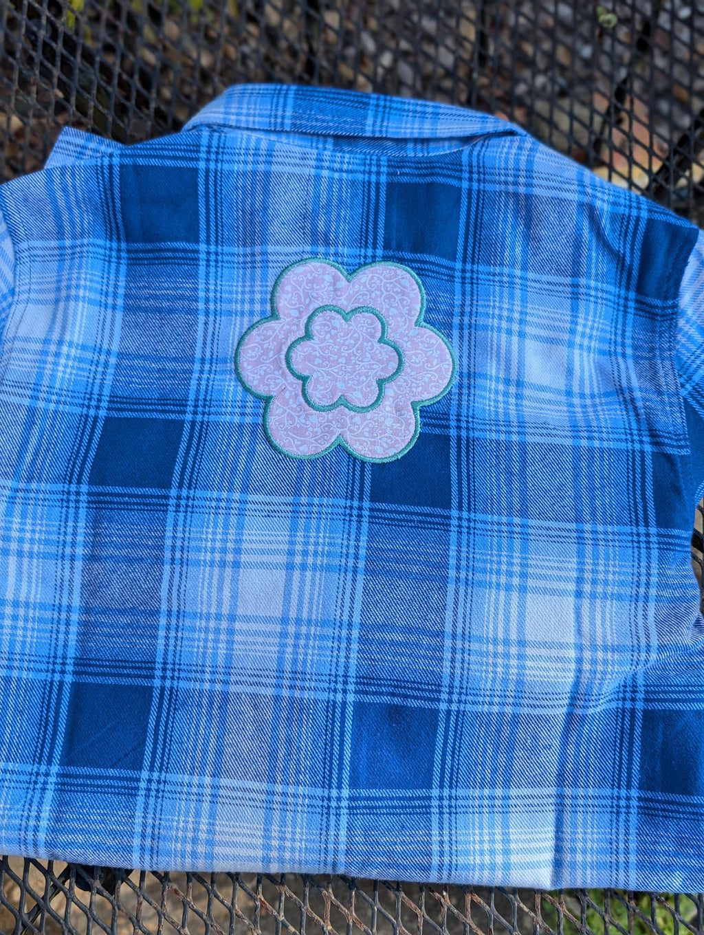 Youth Medium Peace + Frogs + Flower Upcycled Levi's flannel