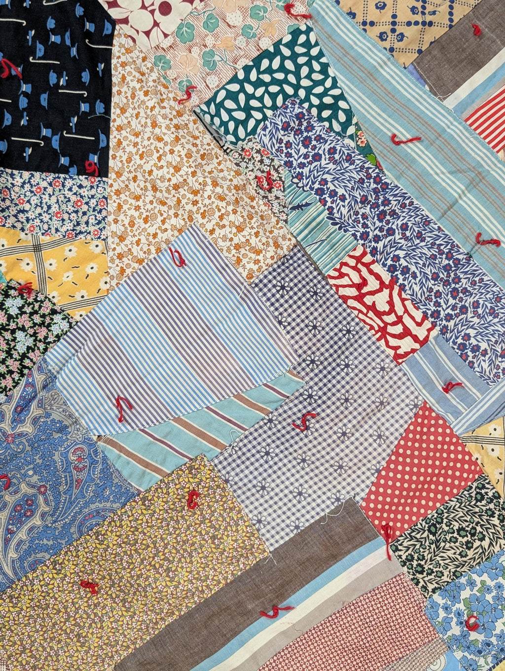 vintage reversible patchwork hand tied feed sack crazy quilt
