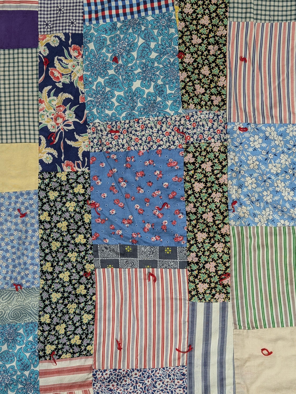vintage reversible patchwork hand tied feed sack crazy quilt