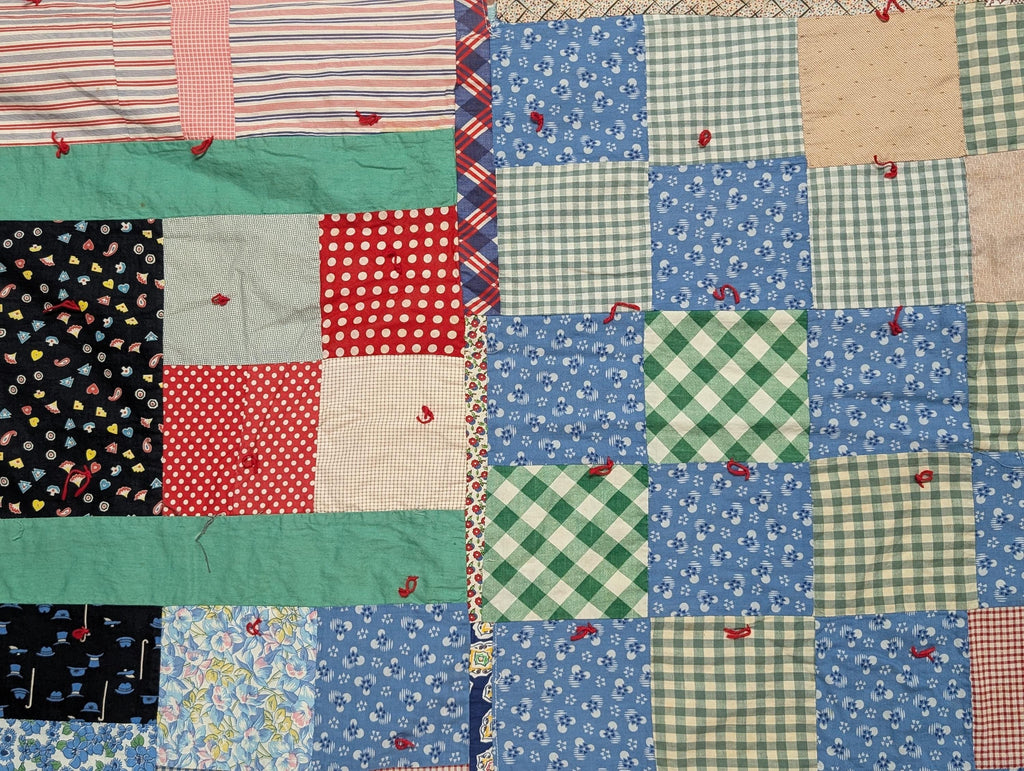vintage reversible patchwork hand tied feed sack crazy quilt