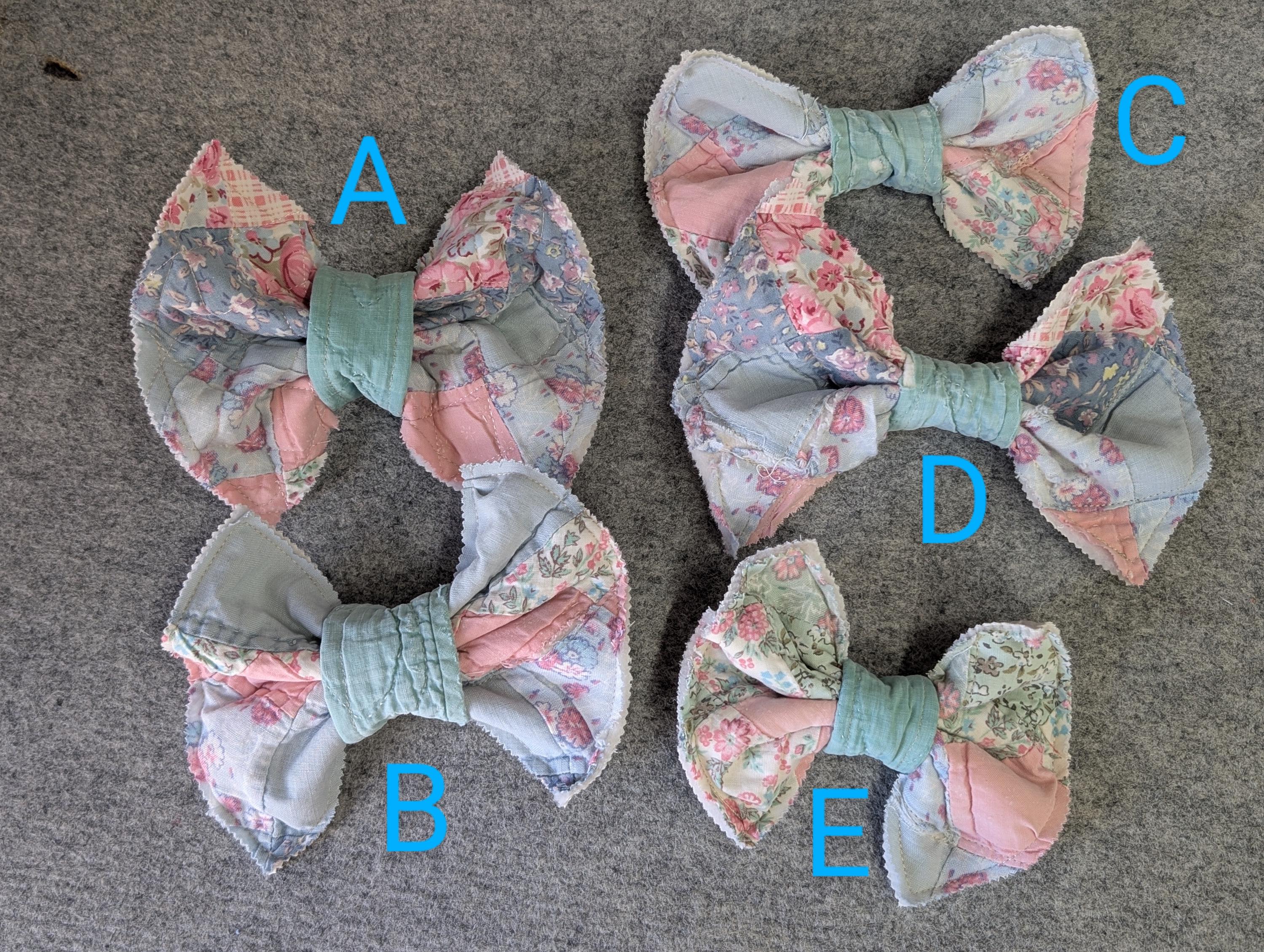 Vintage Quilt Bows Upcycled Reworked Hairbows