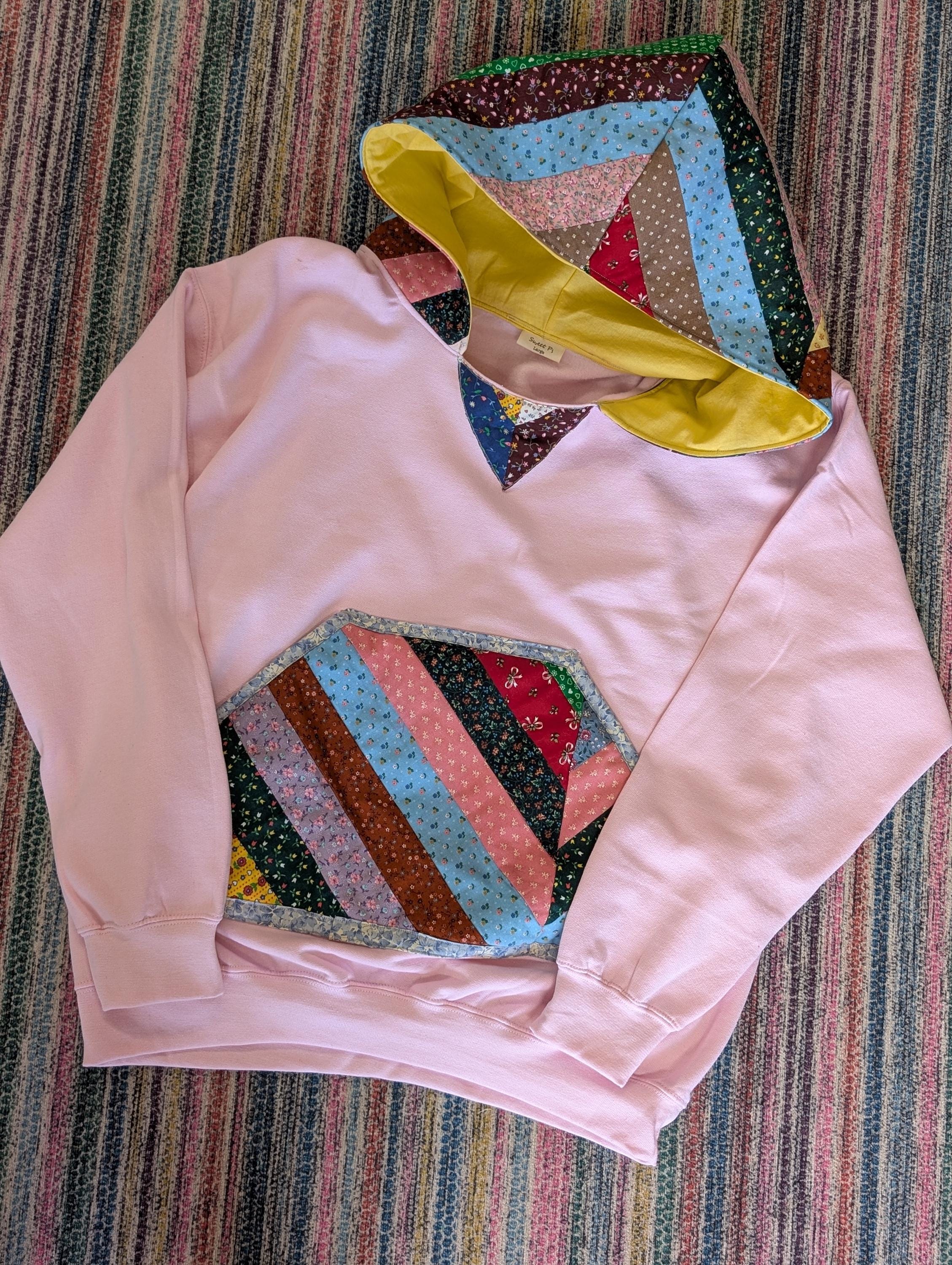 Women's Large Soft Blush Pink Vintage Hoodie Sweatshirt Quilt Pockets