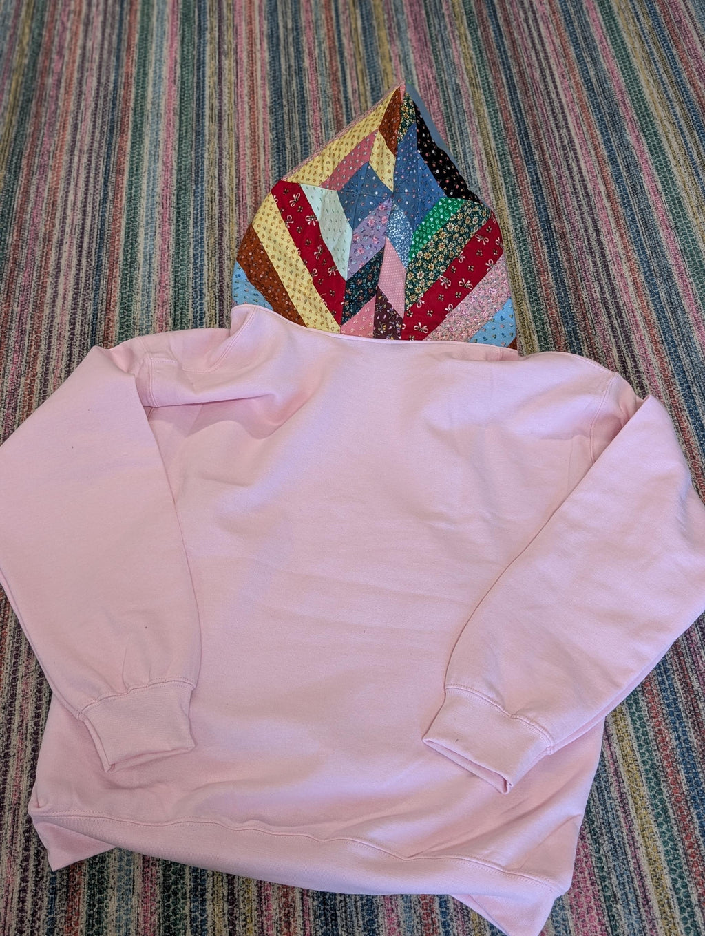 Women's Large Soft Blush Pink Vintage Hoodie Sweatshirt Quilt Pockets