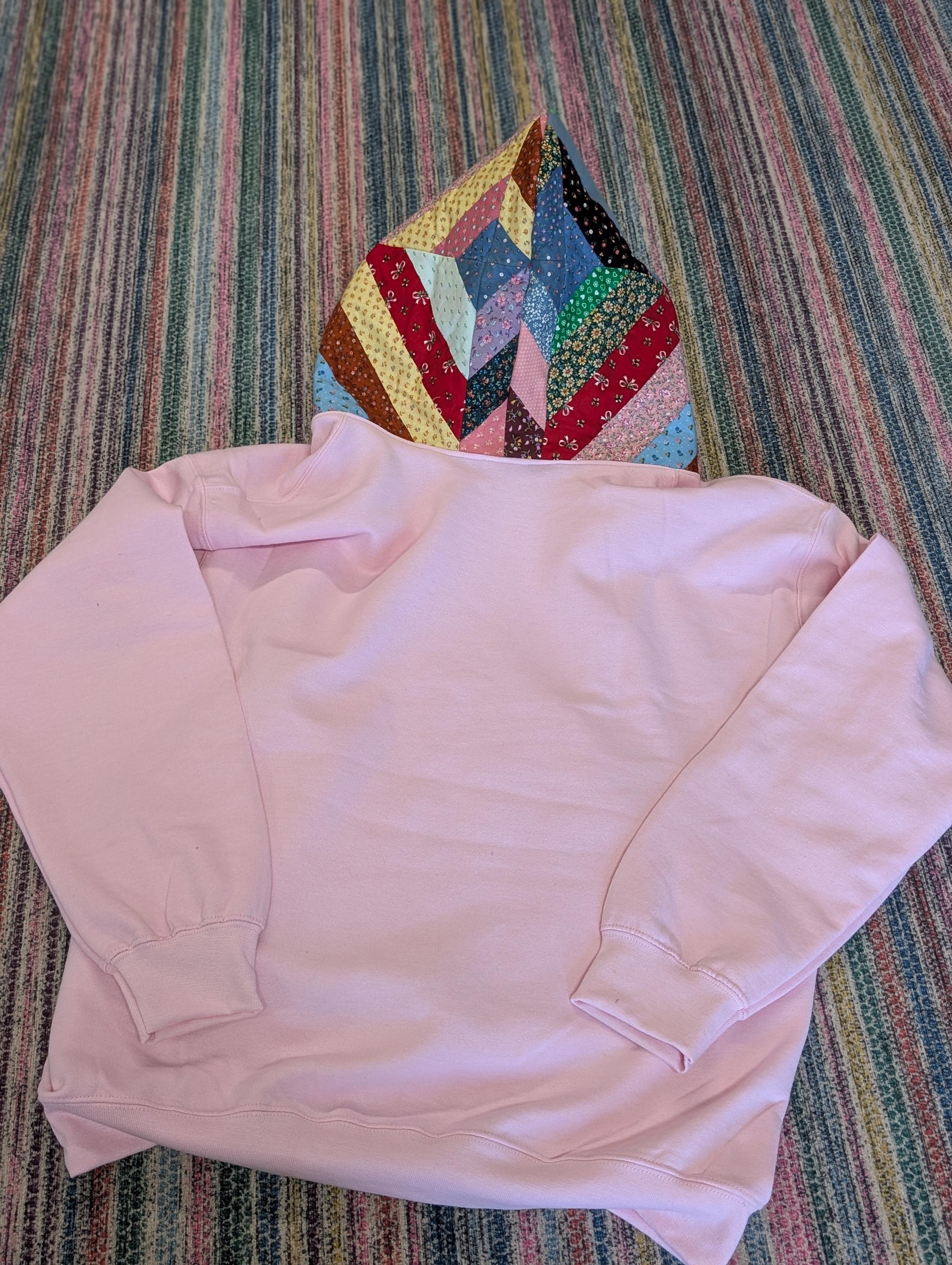 Women's Large Soft Blush Pink Vintage Hoodie Sweatshirt Quilt Pockets
