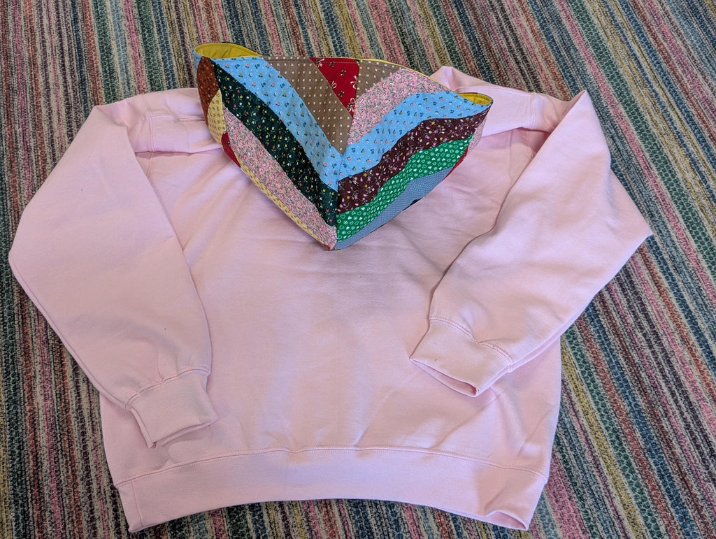 Women's Large Soft Blush Pink Vintage Hoodie Sweatshirt Quilt Pockets