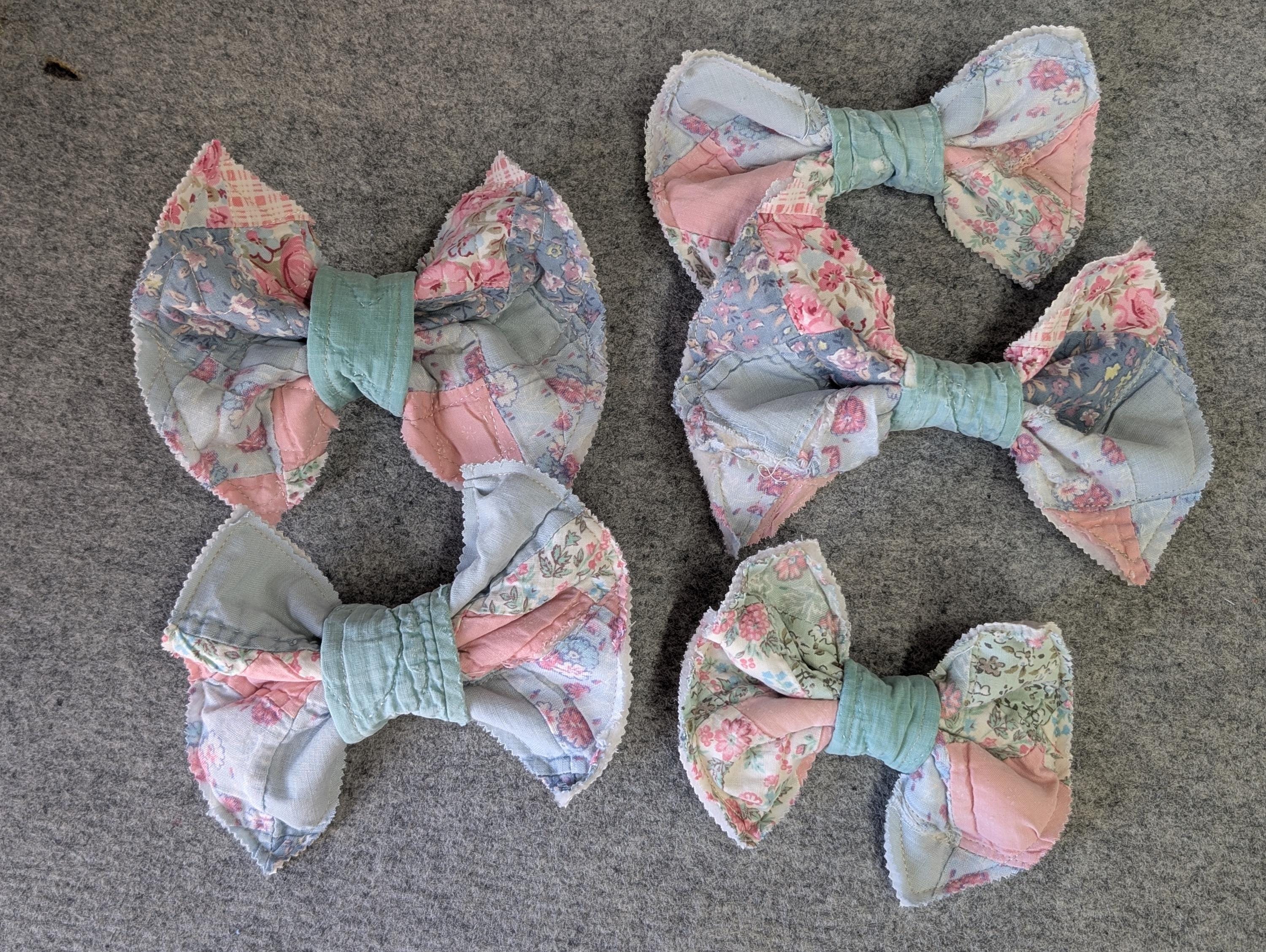 Vintage Quilt Bows Upcycled Reworked Hairbows