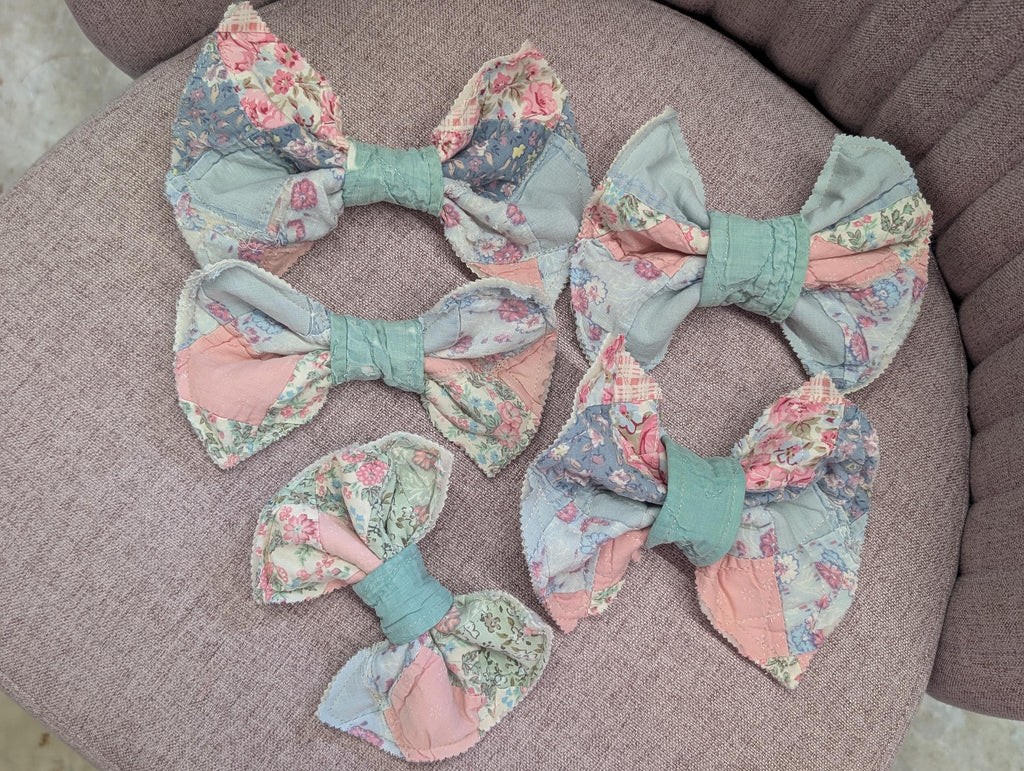 Vintage Quilt Bows Upcycled Reworked Hairbows