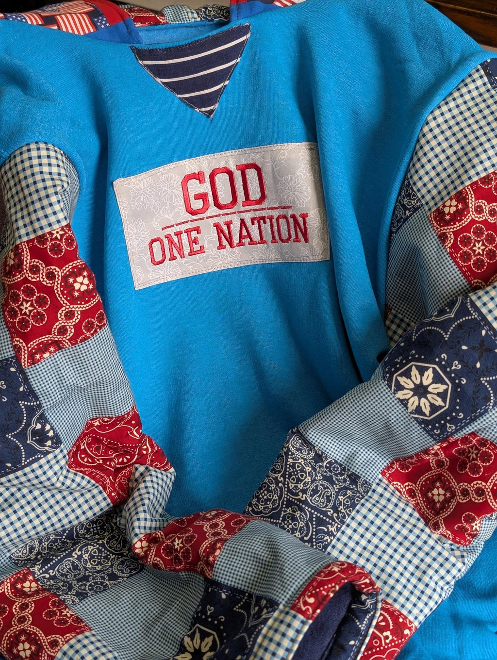 Upcycled Reworked Patchwork Women's Large Hoodie Sweatshirt Repurposed Quilt