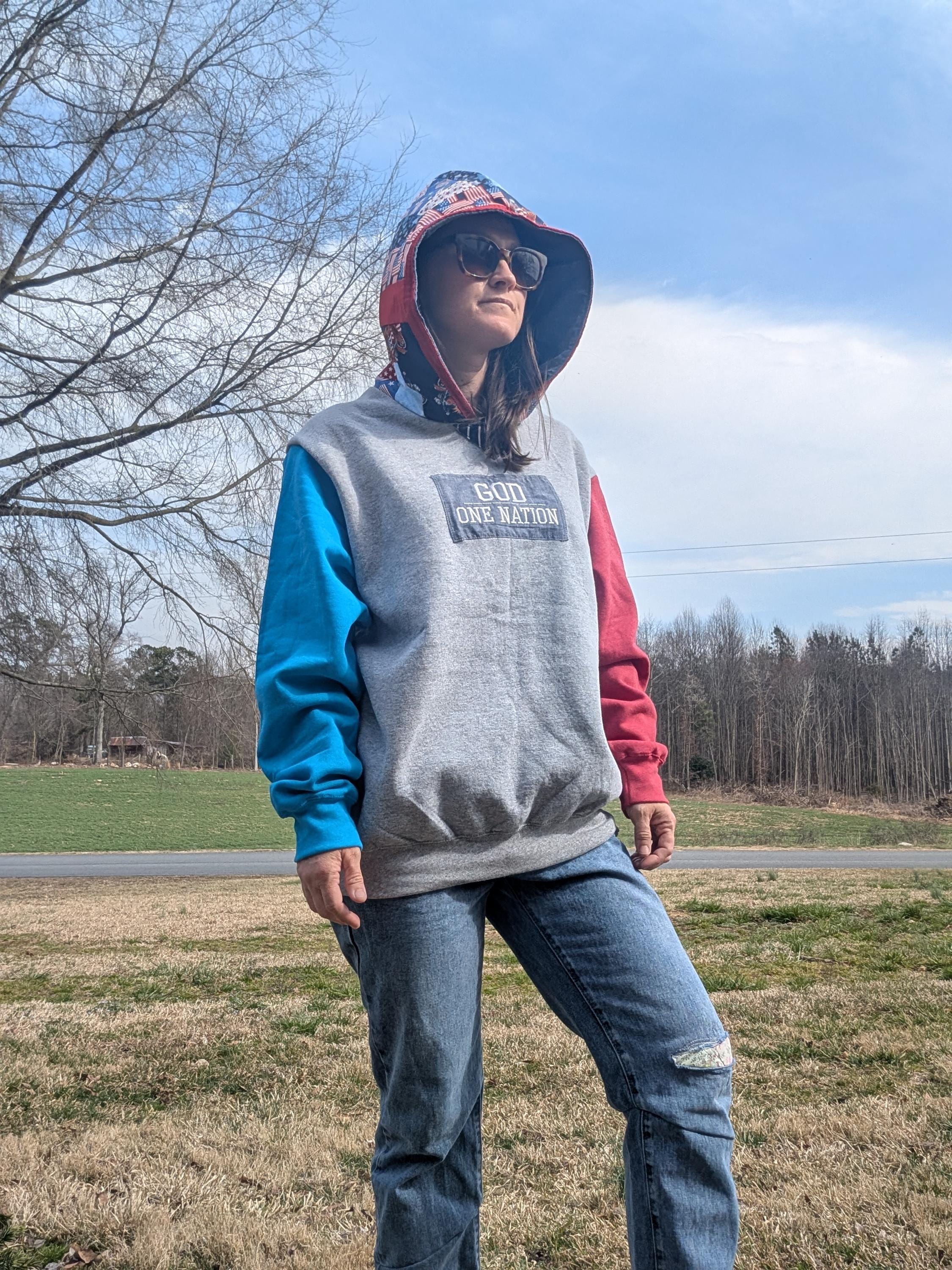 Reworked Hoodie Sweatshirt Upcycled Quilt Women's Large