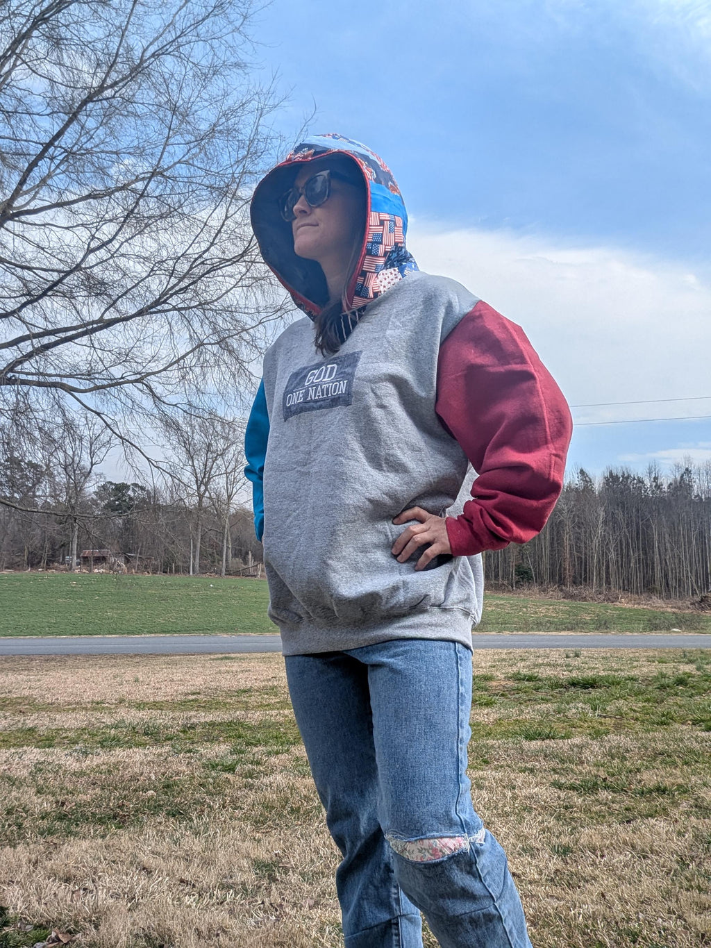 Reworked Hoodie Sweatshirt Upcycled Quilt Women's Large