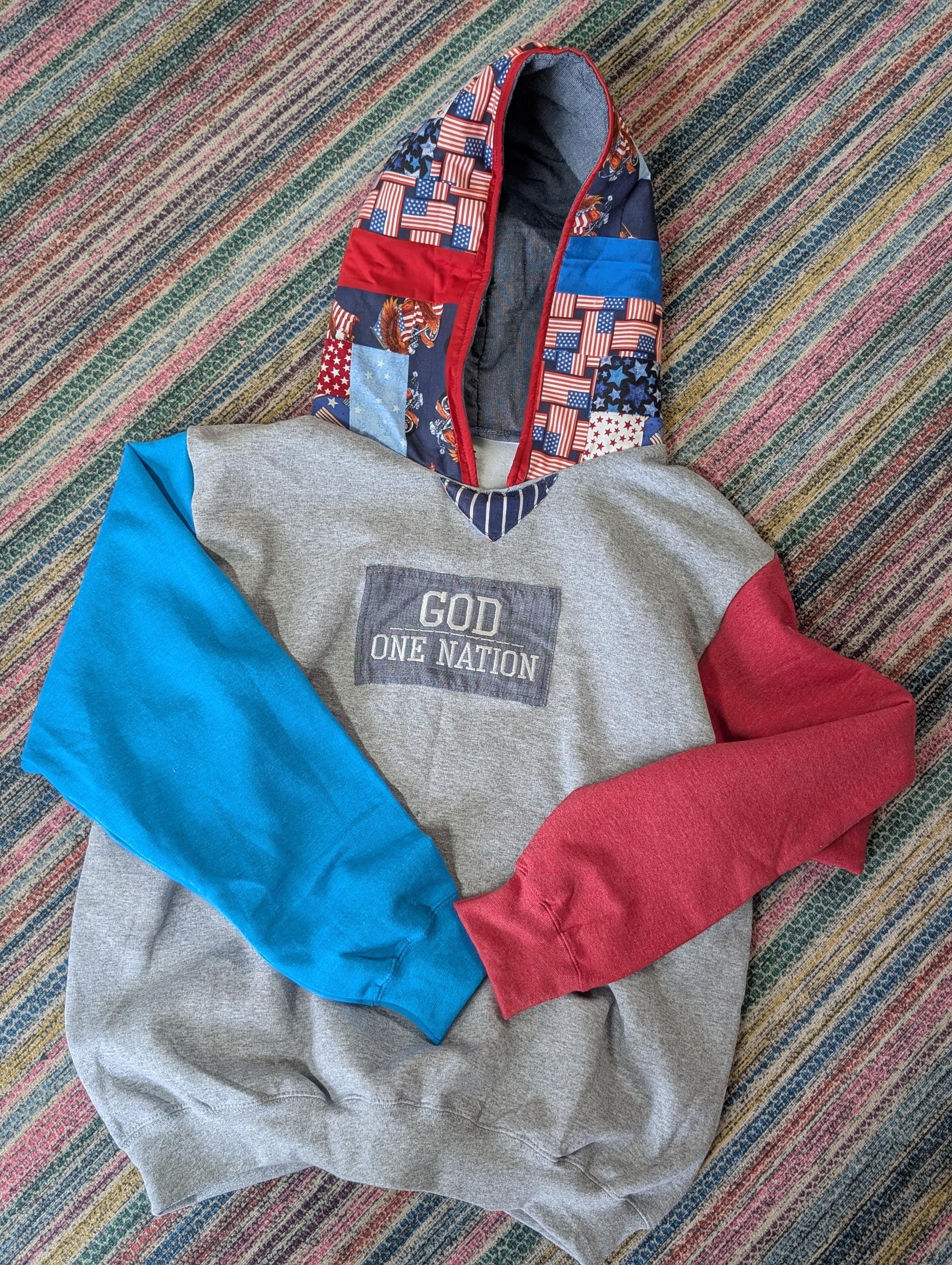Reworked Hoodie Sweatshirt Upcycled Quilt Women's Large