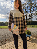 Reworked Upcycled Flannel Tunic Tee Vintage Quilt Pieces Women's Large
