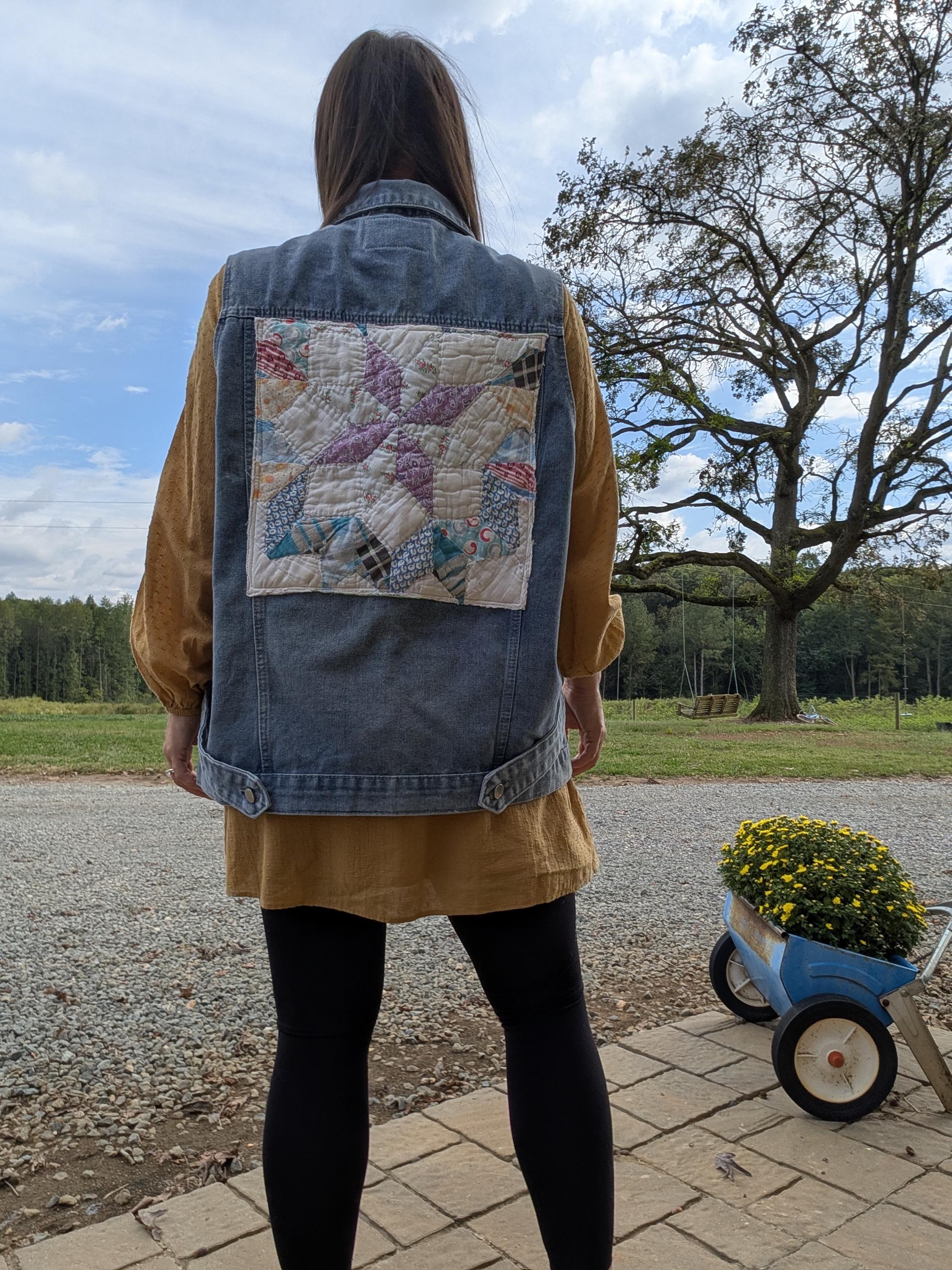 Reworked Vintage Quilt Denim Women's Vest