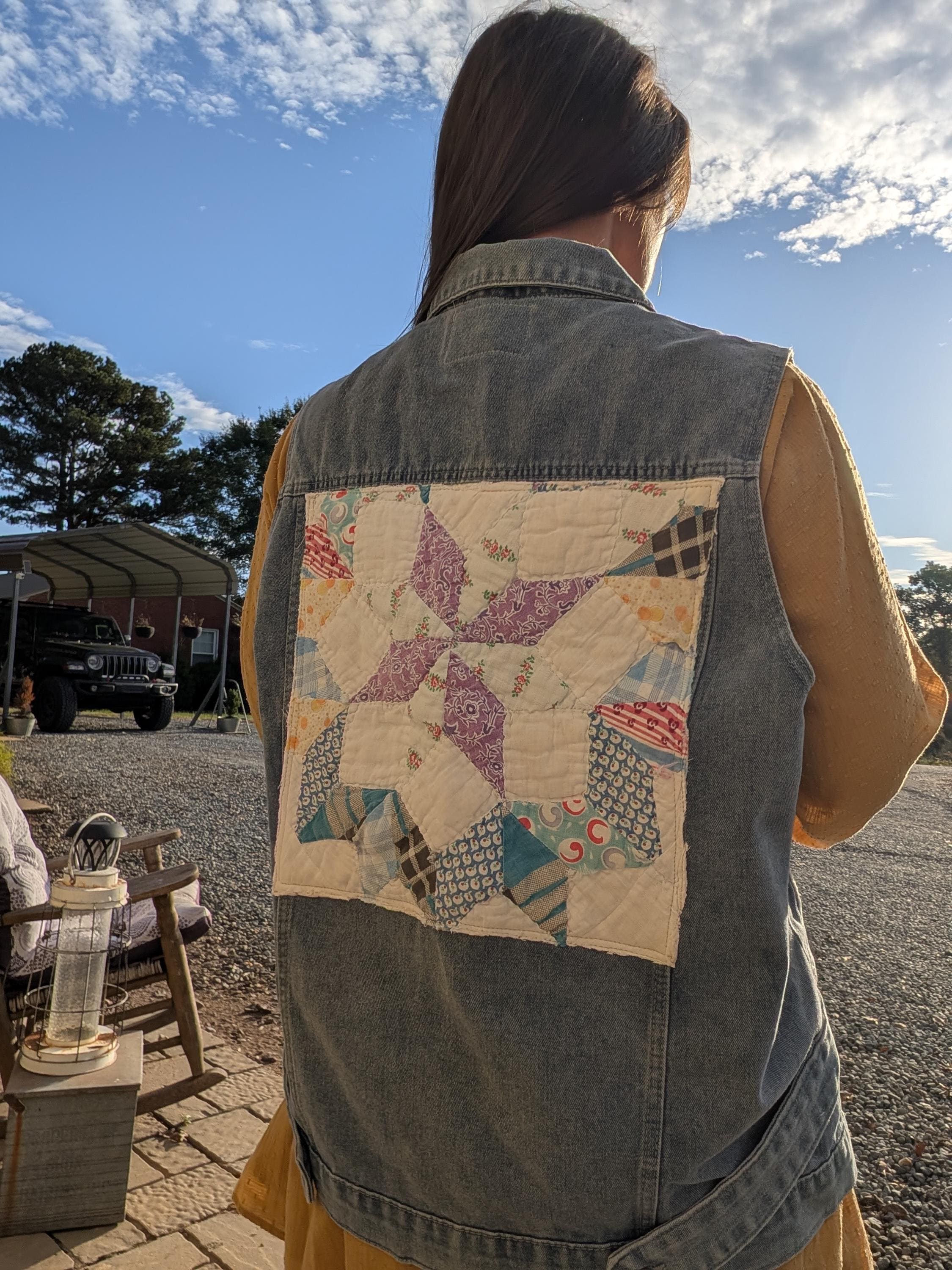 Reworked Vintage Quilt Denim Women's Vest