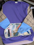 Women's Size Large Upcycled Reworked Flannel Quilt Pocket Crewneck Sweater
