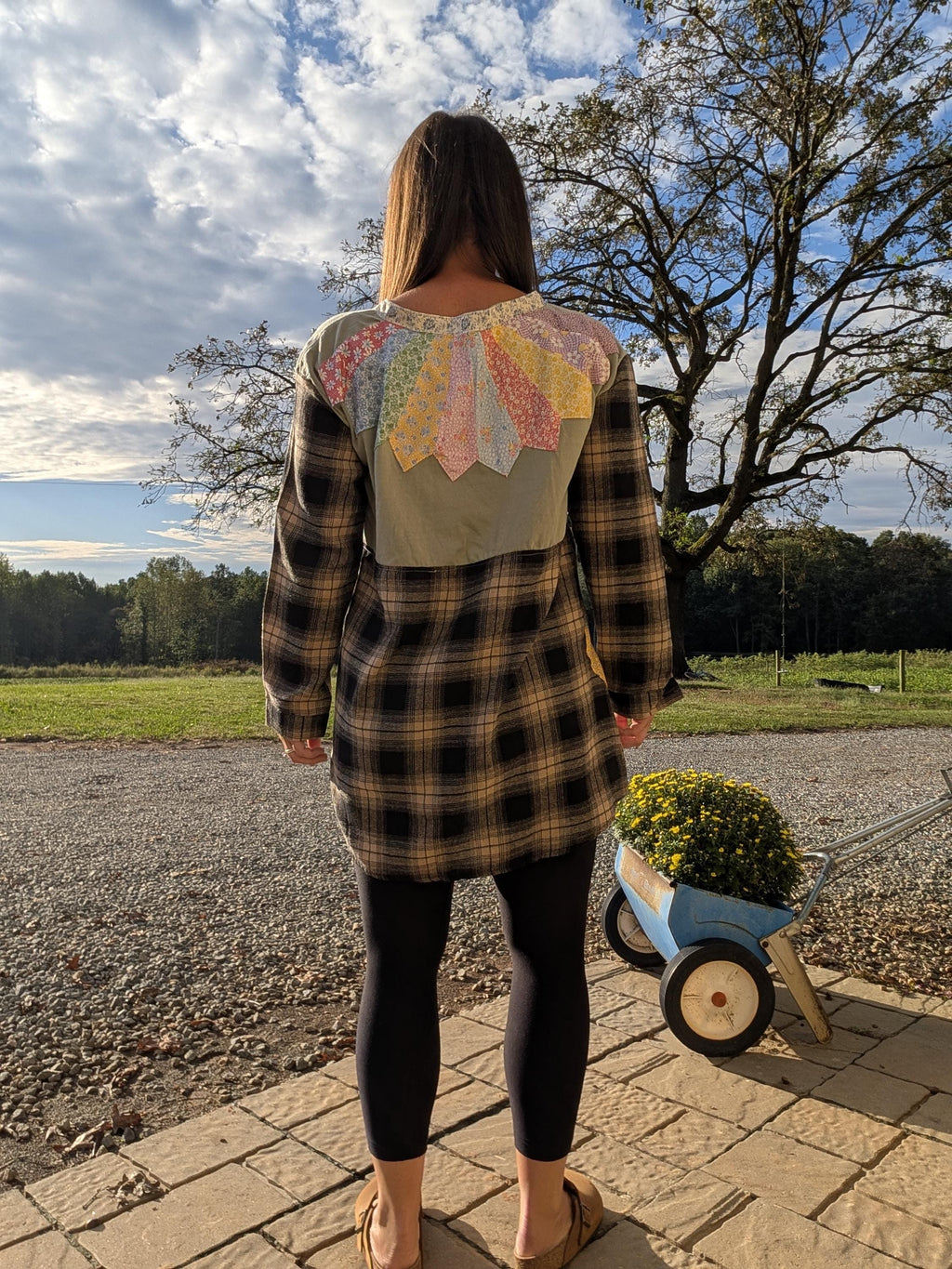 Reworked Upcycled Flannel Tunic Tee Vintage Quilt Pieces Women's Large