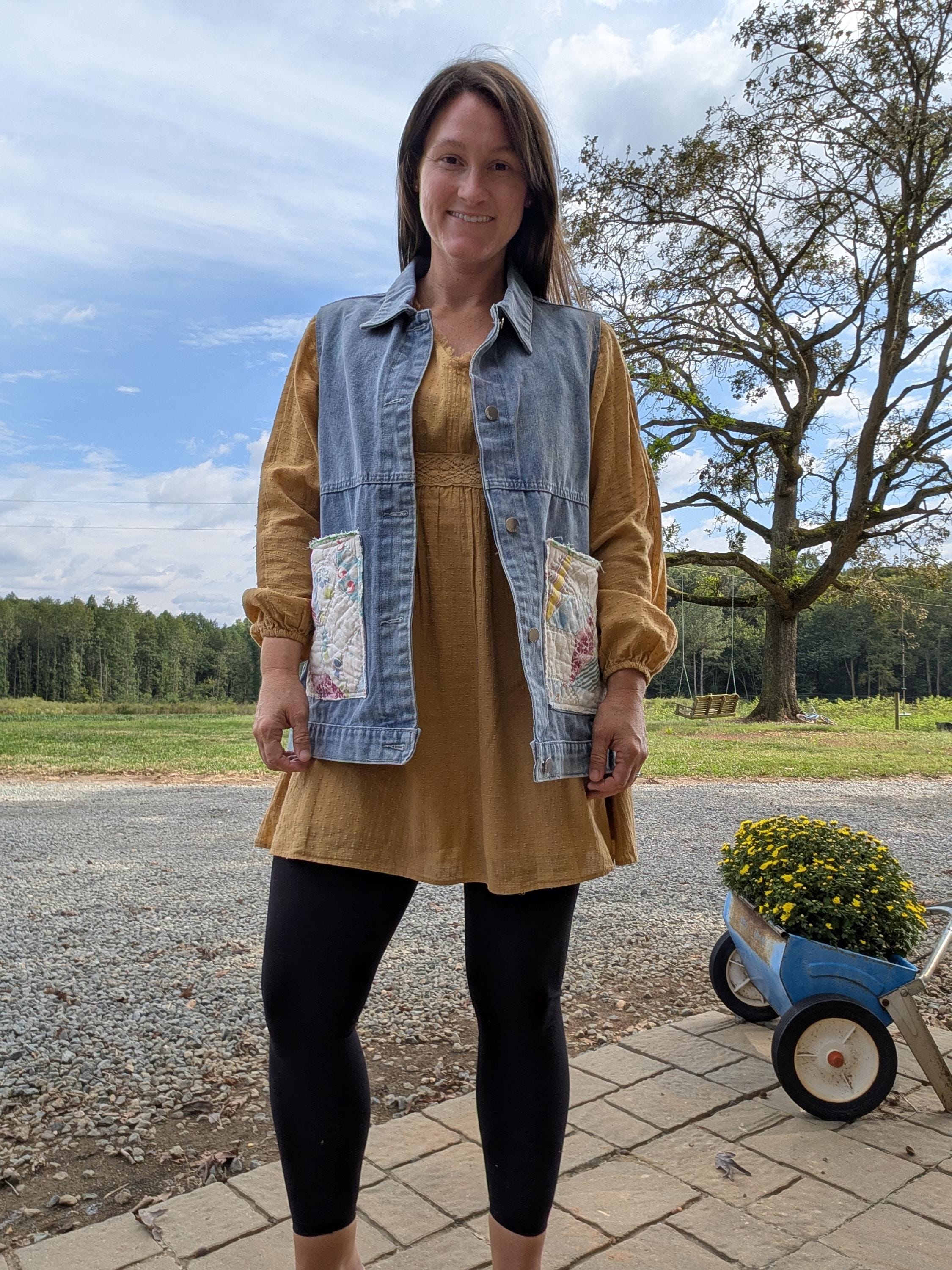 Reworked Vintage Quilt Denim Women's Vest