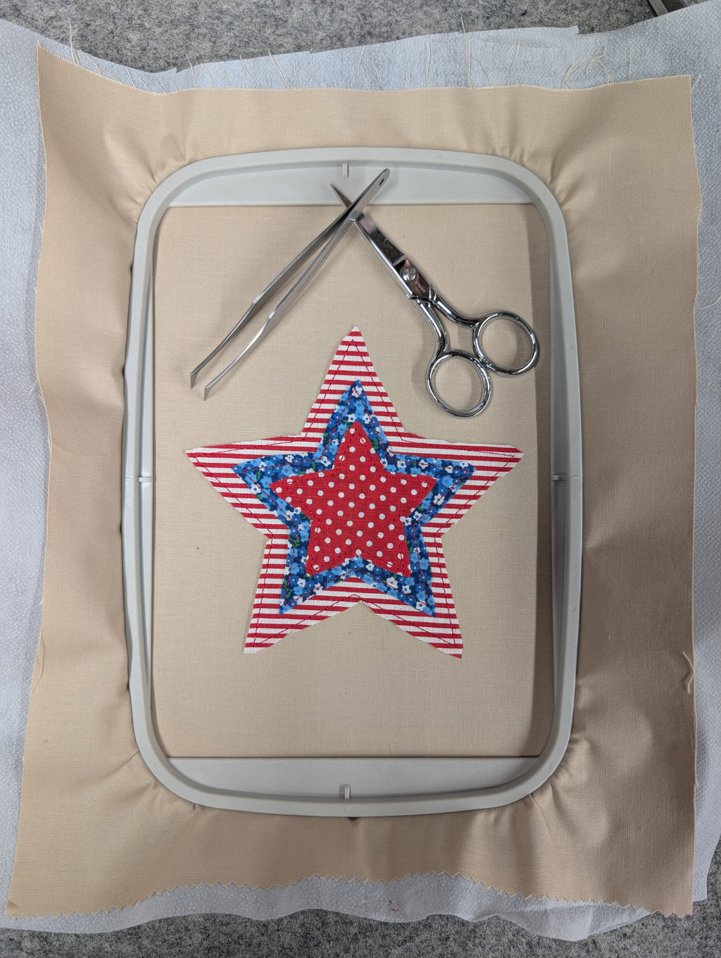 Patriotic Star Layered Bean Stitch Applique Embroidery