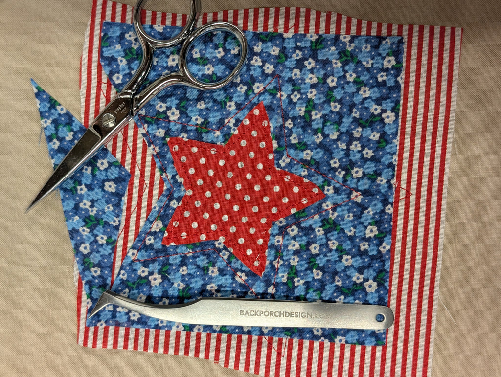 Patriotic Star Layered Bean Stitch Applique Embroidery
